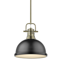  3604-L AB-BLK - Duncan 1 Light Pendant with Rod in Aged Brass with a Matte Black Shade